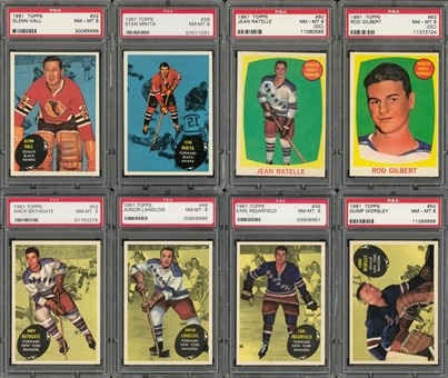 1961/62 Topps Hockey PSA NM-MT 8 Collection (12 Different) Including Hall of Famers
